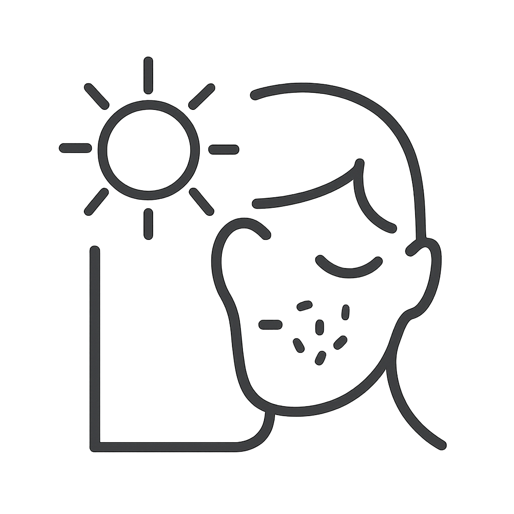 A gray line drawing of a person's head from the neck up, with the sun and beam of light emanating from the top of their head.